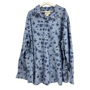 True Nation shirt 3XLT mens big tall floral denim button down long sleeve DXL